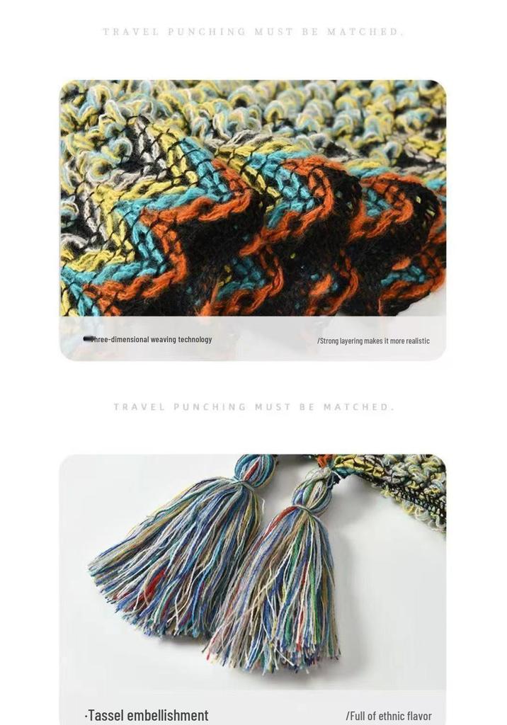 Chal Étnico para Mujer con Borlas - Atuendo de Viaje a la Moda para Primavera y Otoño