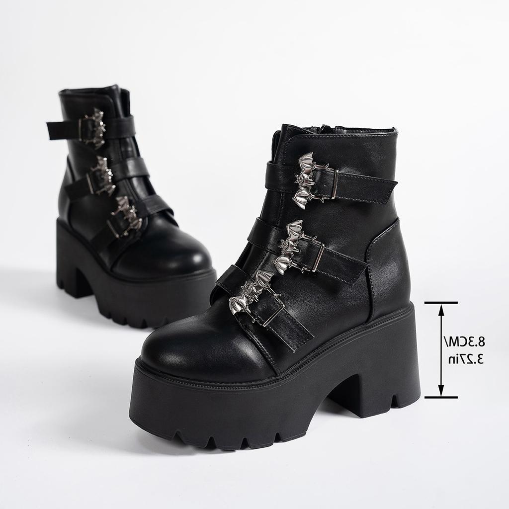 Fashion Winter Brand New Women Platform Boots Goth Fashion Mid Calf Boots Women Punk Motorcycle Chunky High Heeled Shoes for Women