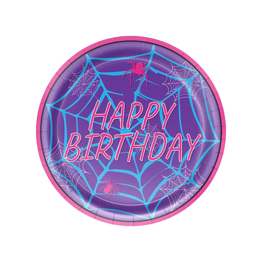 Blue Purple Web Theme Birthday Party Atmosphere Decorations Supplies Banner Bunting Paper Plates Tableware