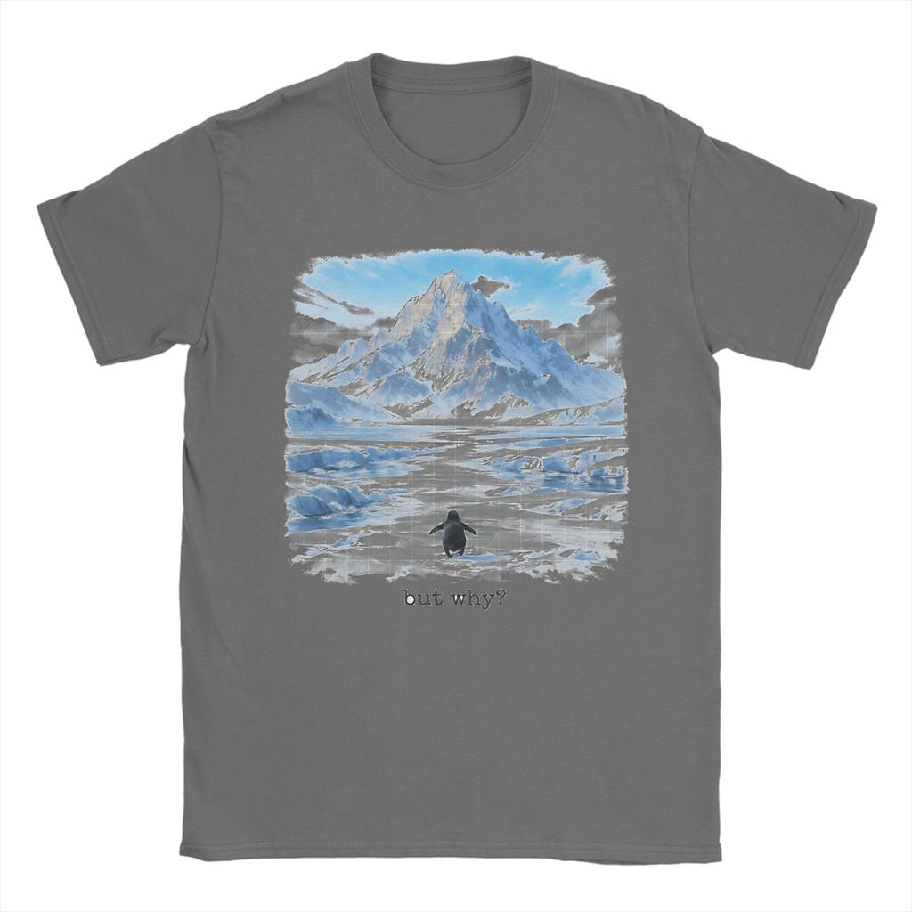 Vintage But why The penguin goes alone TShirts Unisex Round Collar Pure Cotton T Shirt  Short Sleeve Tees Classic Clothing