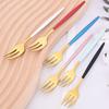 6Pcs Pink Gold Dinnerware Set Stainless Steel Small Fork Cutlery Cake Fork Fruit Fork Dessert Fork Flatware Kitchen Accessory