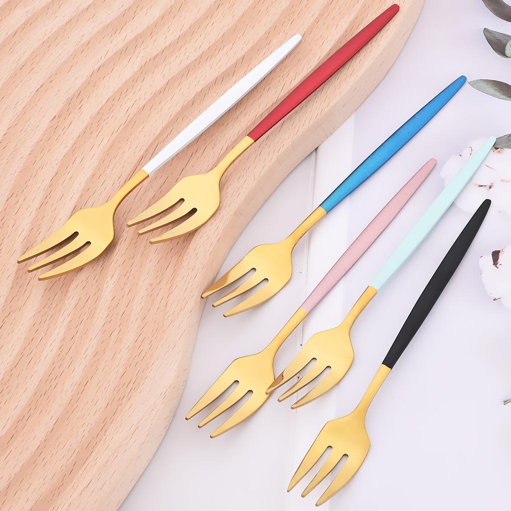 6Pcs Pink Gold Dinnerware Set Stainless Steel Small Fork Cutlery Cake Fork Fruit Fork Dessert Fork Flatware Kitchen Accessory