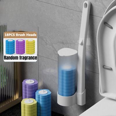 Disposable Toilet Brush +18pcs Replacement Head Punch-free Wall-hung Bathroom Toilet Cleaning Brush+bracket Cleaning Supplies