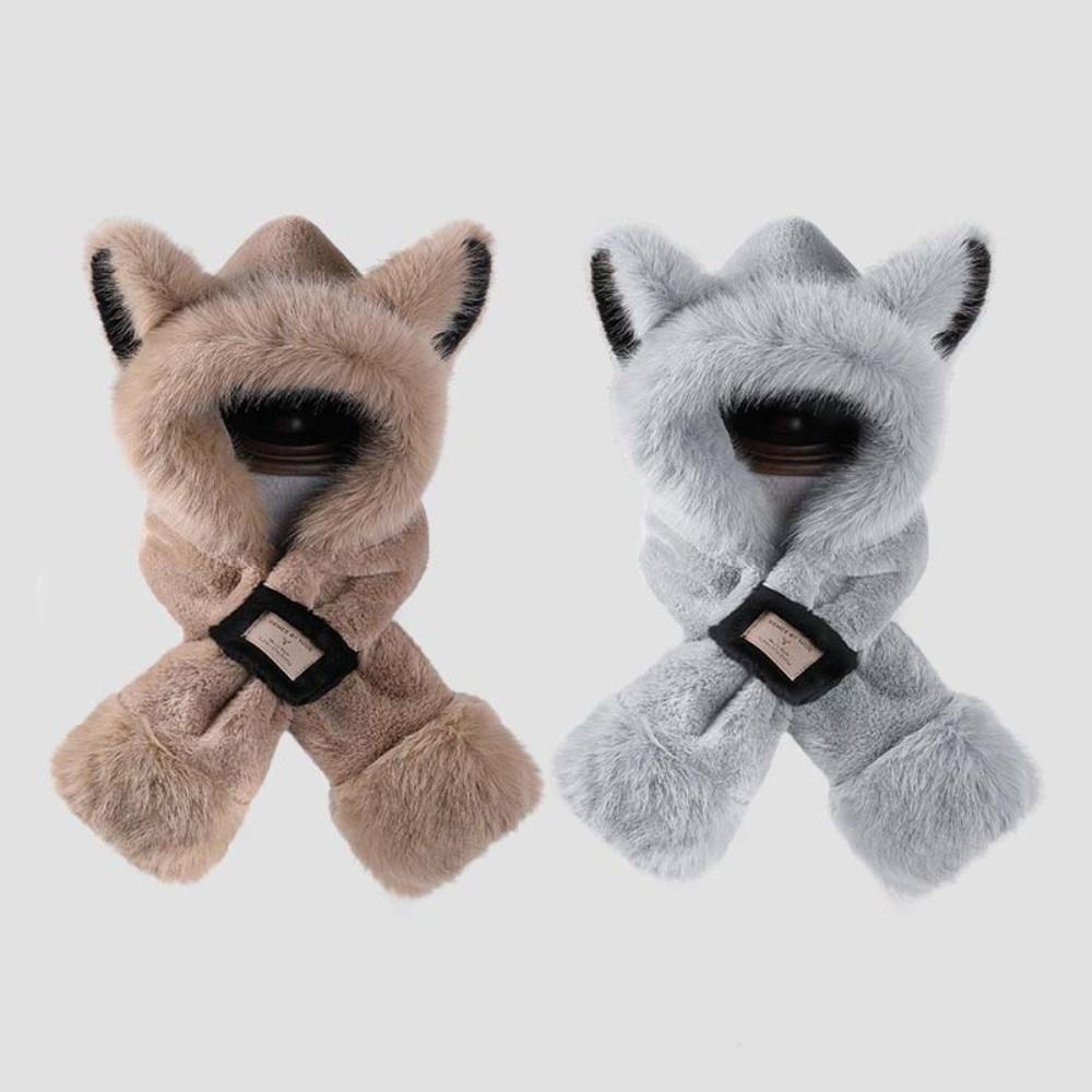 Cartoon Winter Plush Hat 2 IN 1 Ear Protection Cap Skiing Animal Ear Scarf Hat  Outdoor