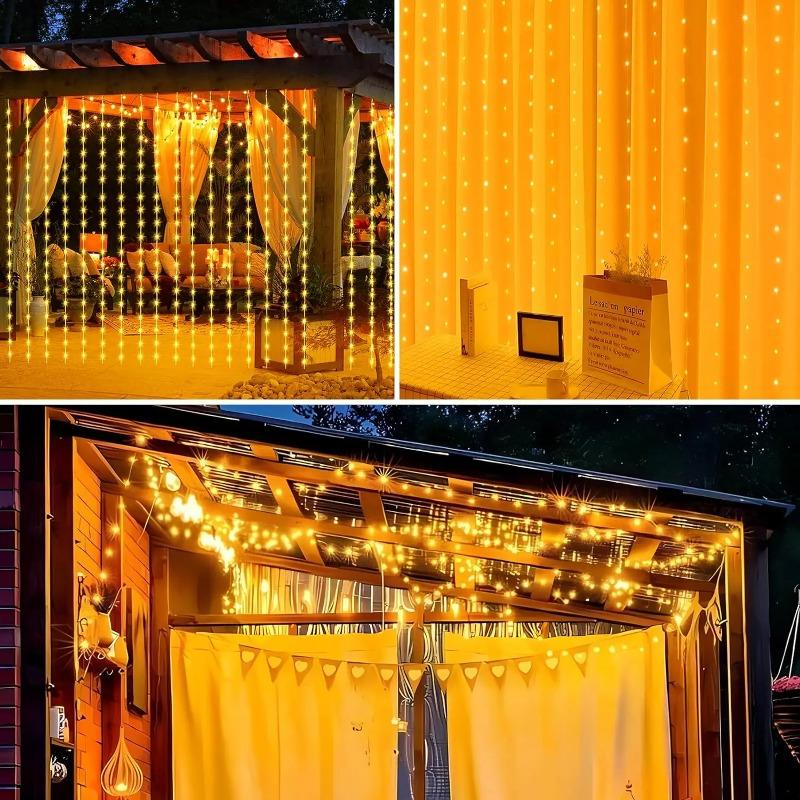Outdoor Solar Curtain Light 8 Lighting Modes Fairy String Lights Waterproof Garden Party Wedding Christmas Decorative Lamps