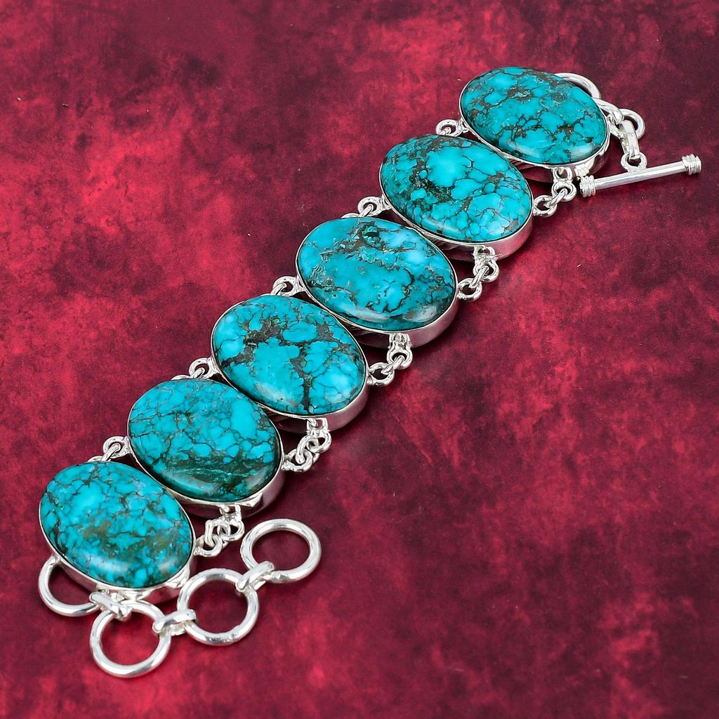 Blue Turquoise Handmade Gemstone Bracelet, 925 Solid Sterling Silver Antique Jewelry Bracelet, For Engagement Gift