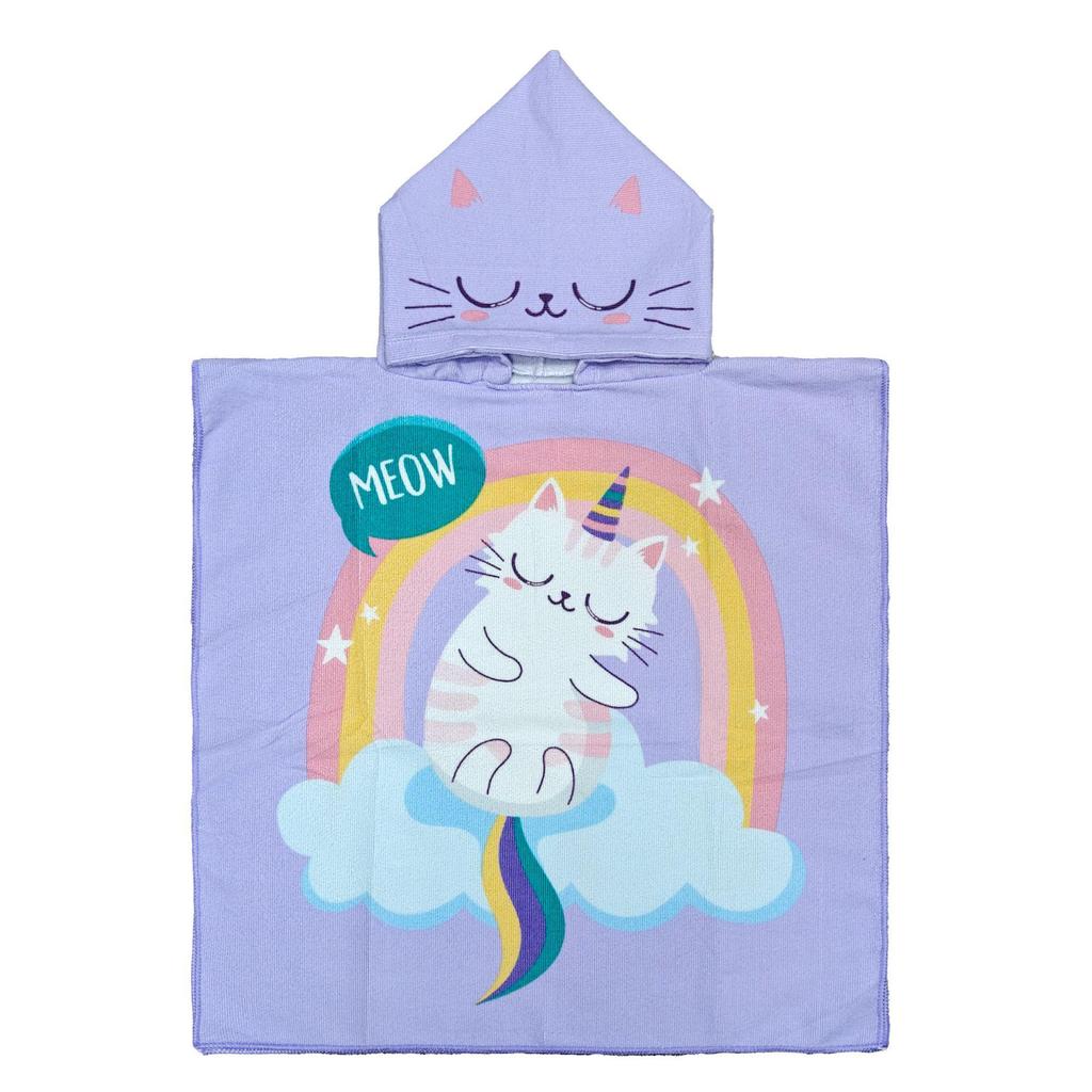Ultra-Fine Fiber Cartoon Print Kids' Hooded Bath Towel Poncho