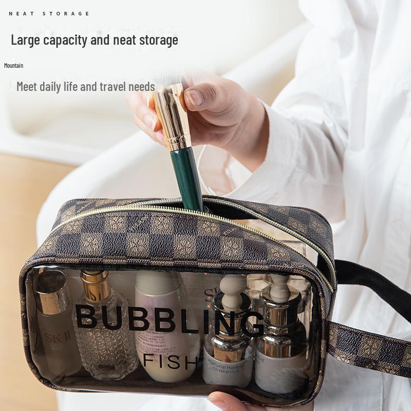 Large Capacity Waterproof PU Transparent Cosmetic & Toiletry Bag for Travel and Swimming