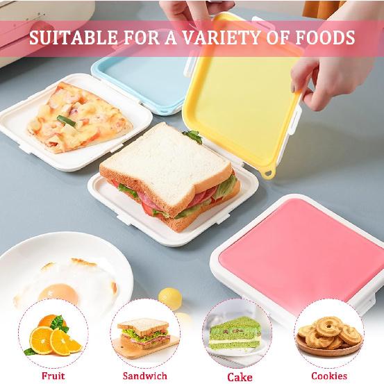 3er-Pack Sandwichdosen, 3 Farben, Silikon-Sandwichbehälter mit Schnappverschluss, Sandwichbox fürs Mittagessen, BPA-frei, auslaufsicher, wiederverwendbare Sandwichbox aus Kunststoff