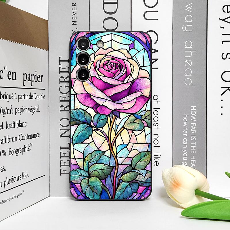Bunte Glas-Stil-Rosenmuster-Handyhülle für Samsung Galaxy S26 S25 S24+ S23 Ultra S22 Plus S20 S21 FE M53 Weiche Hülle