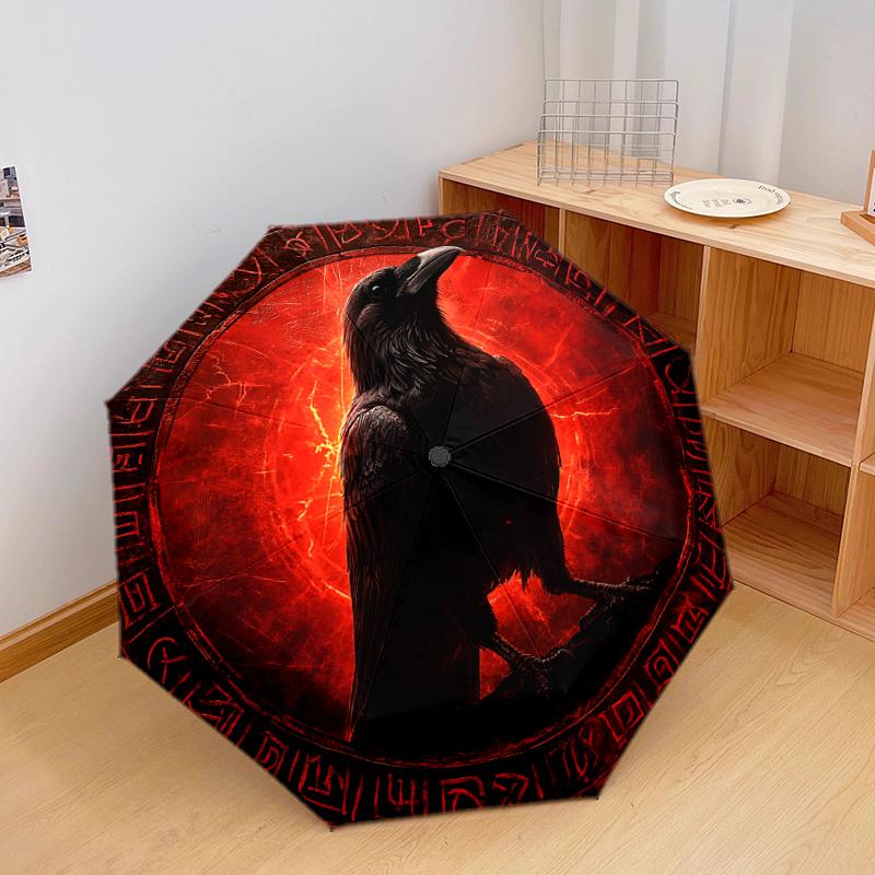 1 PC Automatic Folding Umbrella - Crow Artwork Pattern, Portable & Foldable Design with 8 Ribs, Christmas Birthday Gifts