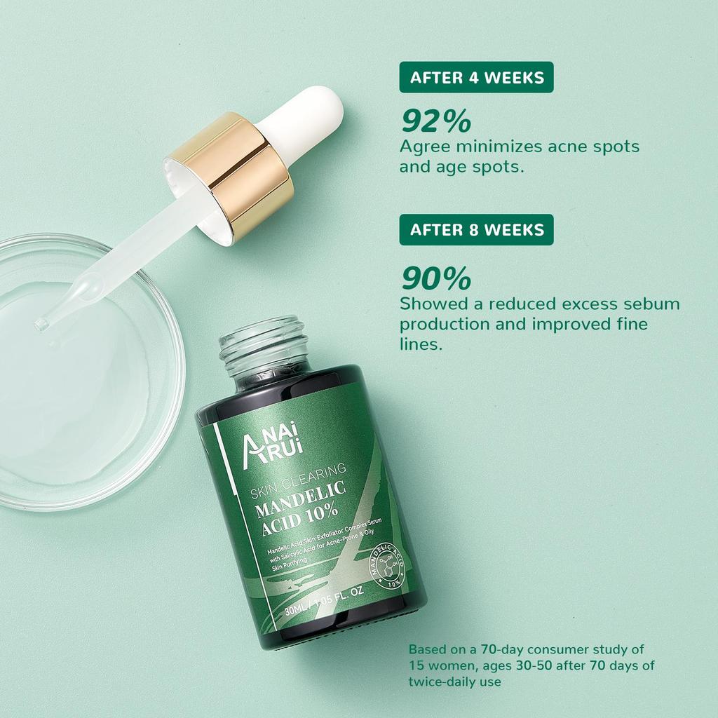 ANAiRUi Mandelic Acid Serum 10% AHA BHA Exfoliating Face Serum with Salicylic Acid & Tea Tree Oil 30ml