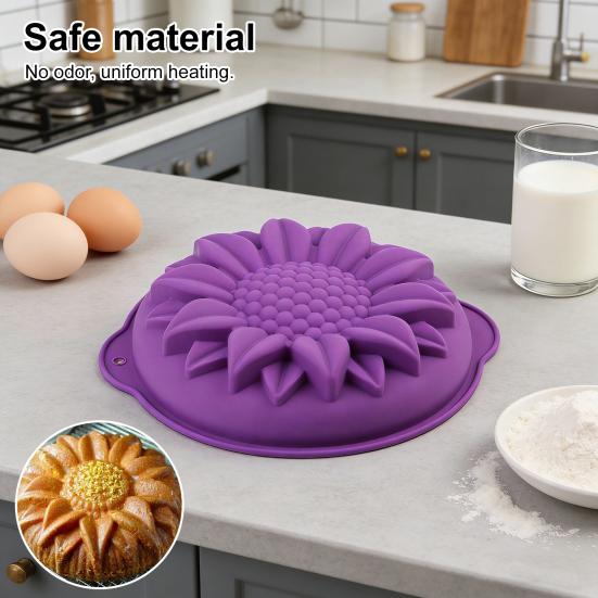 Large Sunflower Cake Mold Silicone Birthday Cake Baking Tray Flower Shaped Non-Stick Cake Pan for Baking Loaf Muffin Brownie Cheesecake Pie Bread