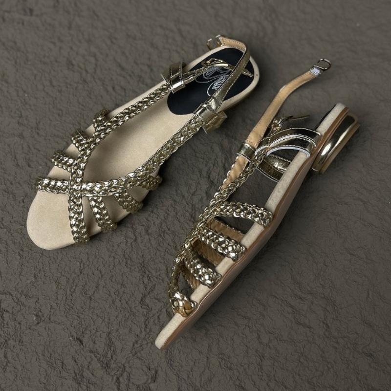 

Fashion High Quality Handmade Woven Flat Sandals Women Fashion Back Strap Buckle Brand Designer Shoes Summer Sexy Open Toe Beach Sandals 35 абрикосовый