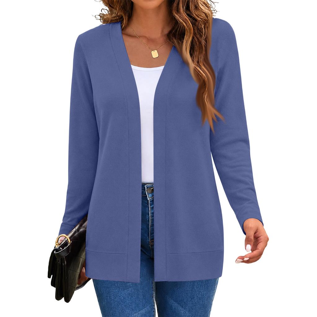 Women's Long Sleeve Knit Cardigan Mid-Length Open Front Casual Sweater