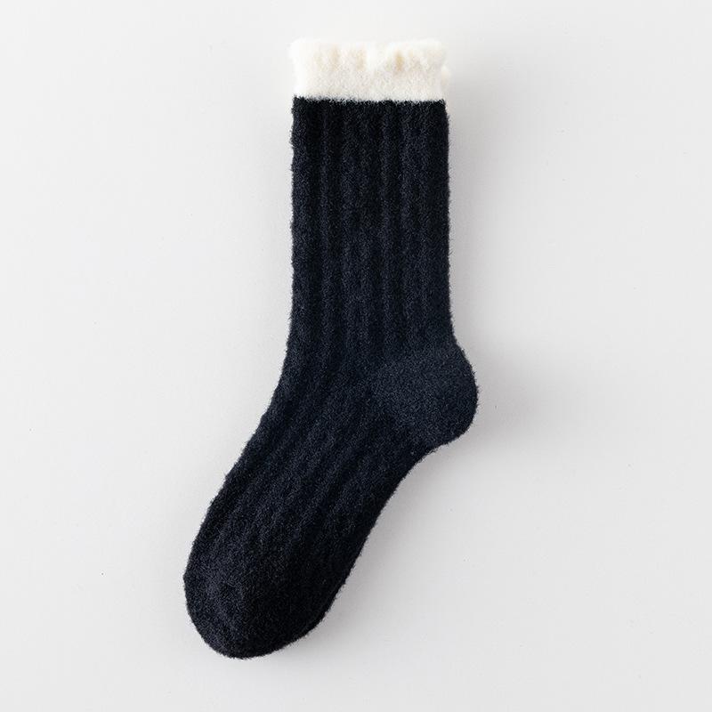 Women's Mid-calf Socks for Autumn and Winter, Thick and Warm Mink Fleece with Linen Patterns, Long Home Sleeping Socks