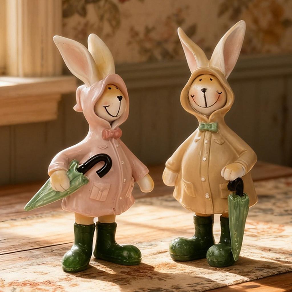 Festive Easter Rabbit Resin Figurines 2Pcs Great for Decorating Various Occasion Like Home Office or Environment