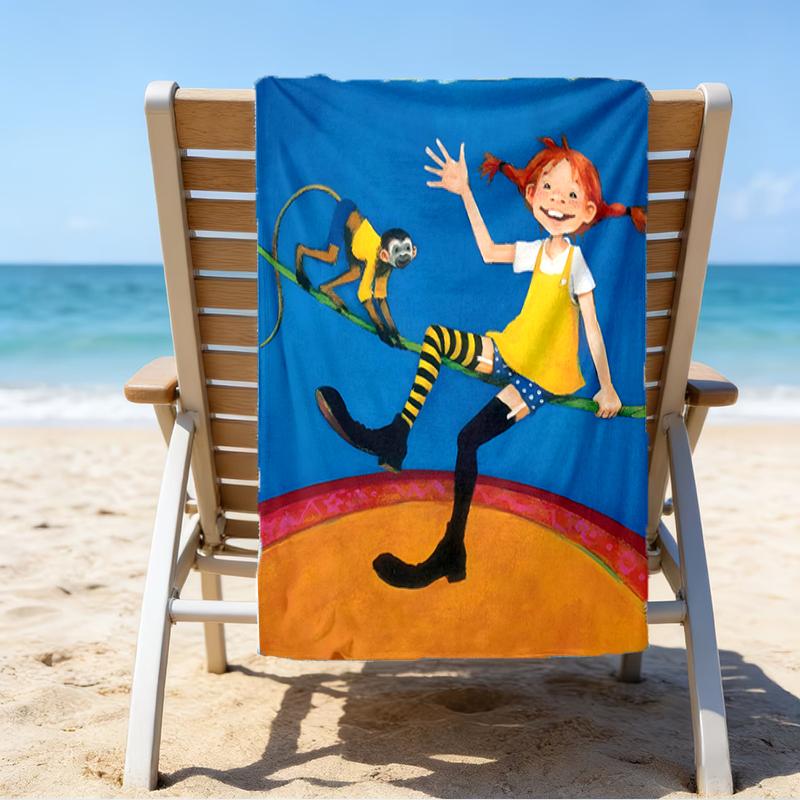 Serviette de plage à motifs Pippi Longstocking - douce, absorbante, séchage rapide, lavable en machine - parfaite pour la natation, le camping, la plage