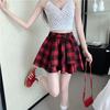 Chemise Plaid Bloc de Couleurs Sexy Doux Épicé & Jupe Mini Irrégulière Polyvalente avec Cravate