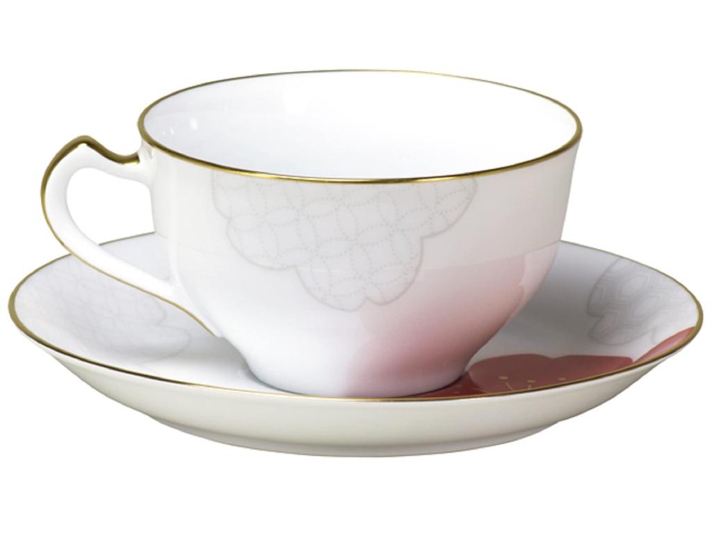 Okura Art Pottery Sakura Series 5th Cherry Cup Saucer for Coffee and Made In "Auspicious Blossom" & Tea, Japan, 1C/A682-5