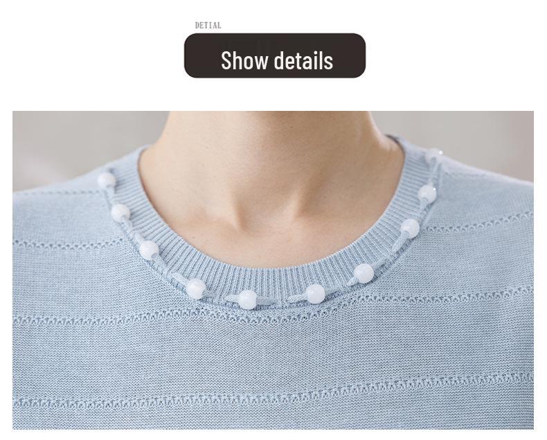 2026 Women's Tencel Knit Hollow Woven Half Sleeve Round Neck Top