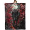 Wolf Moon Blanket Soft Cozy Mysterious Red Flowers Flannel Throw