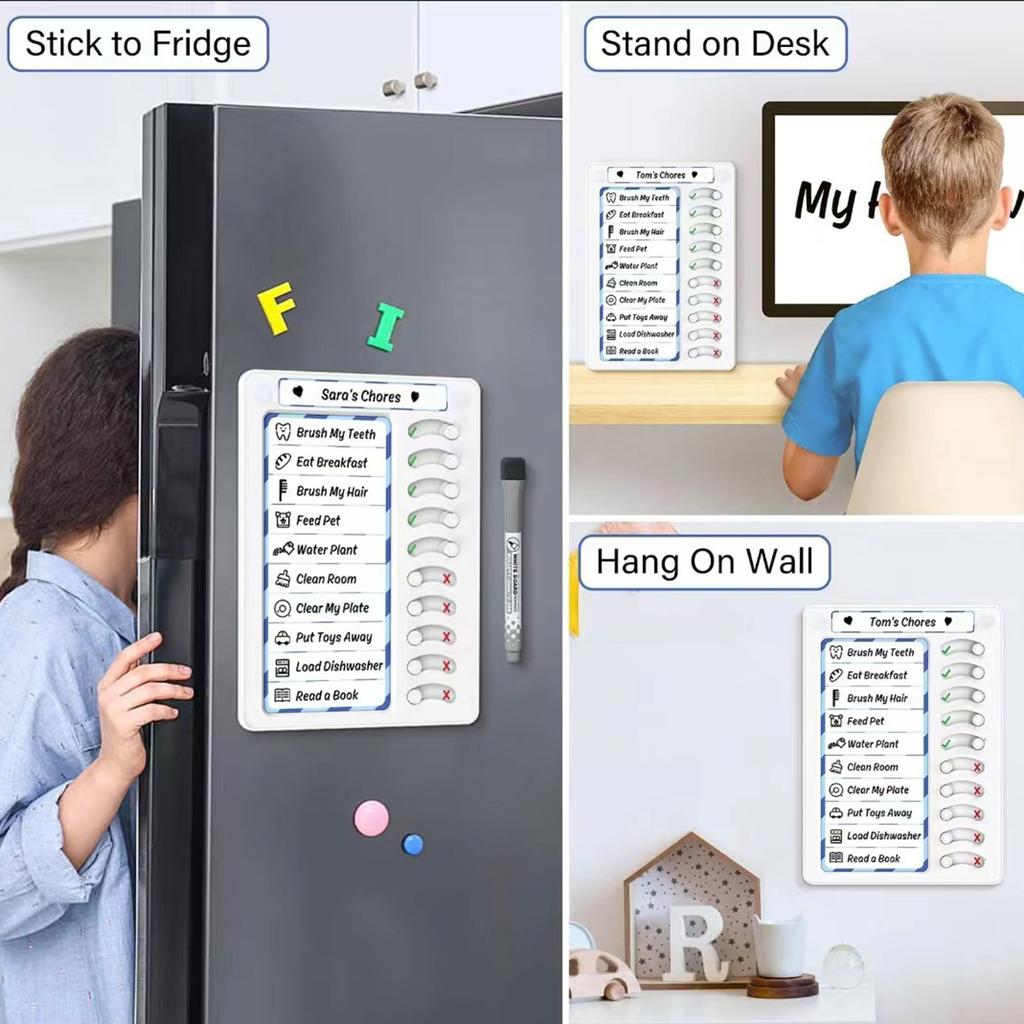 Chore Chart for Kids and Adults Sliding Morning Routine Chart Dry Erases Chore Chart Magnetic Checklist Board ADHD Tool