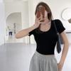 Kvinner Crop Top Firkantet Neck Slim Fit Kortermet Ensfarget Uformell Tee T-skjorte Workout Yoga Top Base Shirt