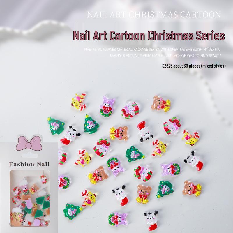 

Набор для рождественского нейл-арта из 30 предметов: Смола Стразы и Милая Мультяшная Рождественская Елка, Санта, Перчатки Украшения