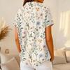 Women’s Casual Knit Short Sleeve Collared Shirt with Floral Print Relaxed Fit Lightweight Top for Everyday Wear