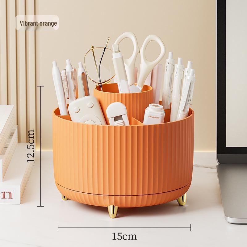 Rotating Desk Organizer: Plastic Pen Holder & Makeup Brush Storage