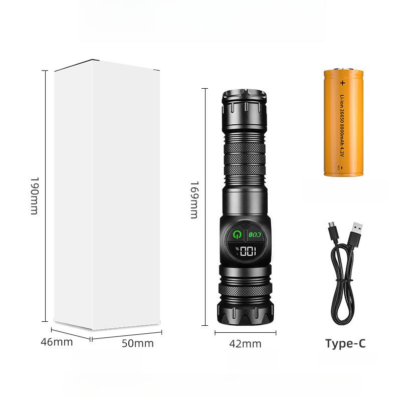 6800mAh LED multifunctional rechargeable flashlight with adjustable focus nine speed COB with red light for outdoor camping, hunting equipment