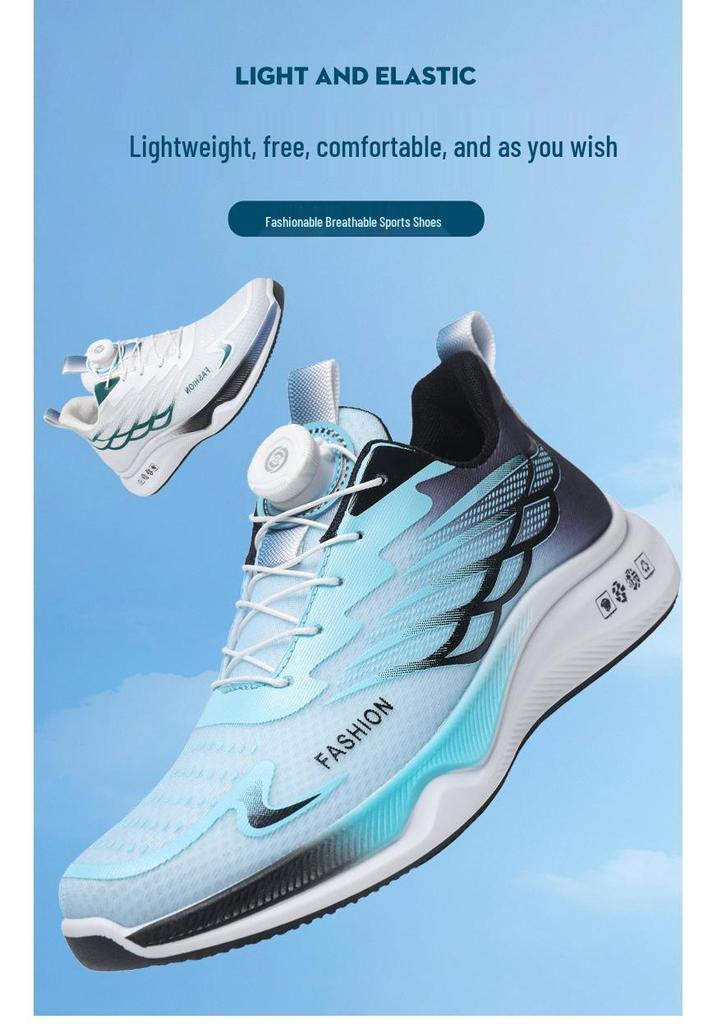 Men’s Summer Mesh Breathable Running Shoes with Rotating Buckle, Height-Boost, and Shock Absorption