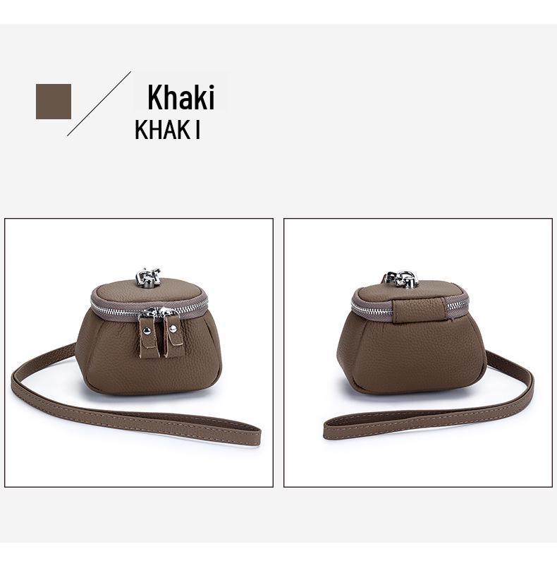 Compact Top-Grain Cowhide Coin Purse: Stylish Necklace Pouch for Lipstick, Makeup, or Earphones