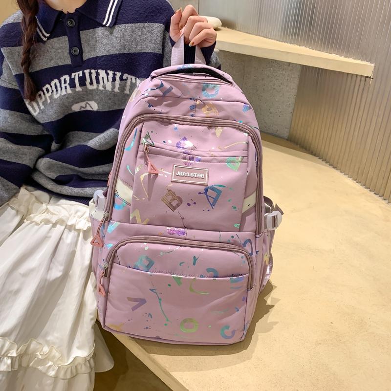 Female Large-Capacity Backpack Letter Print Students High School Schoolbag