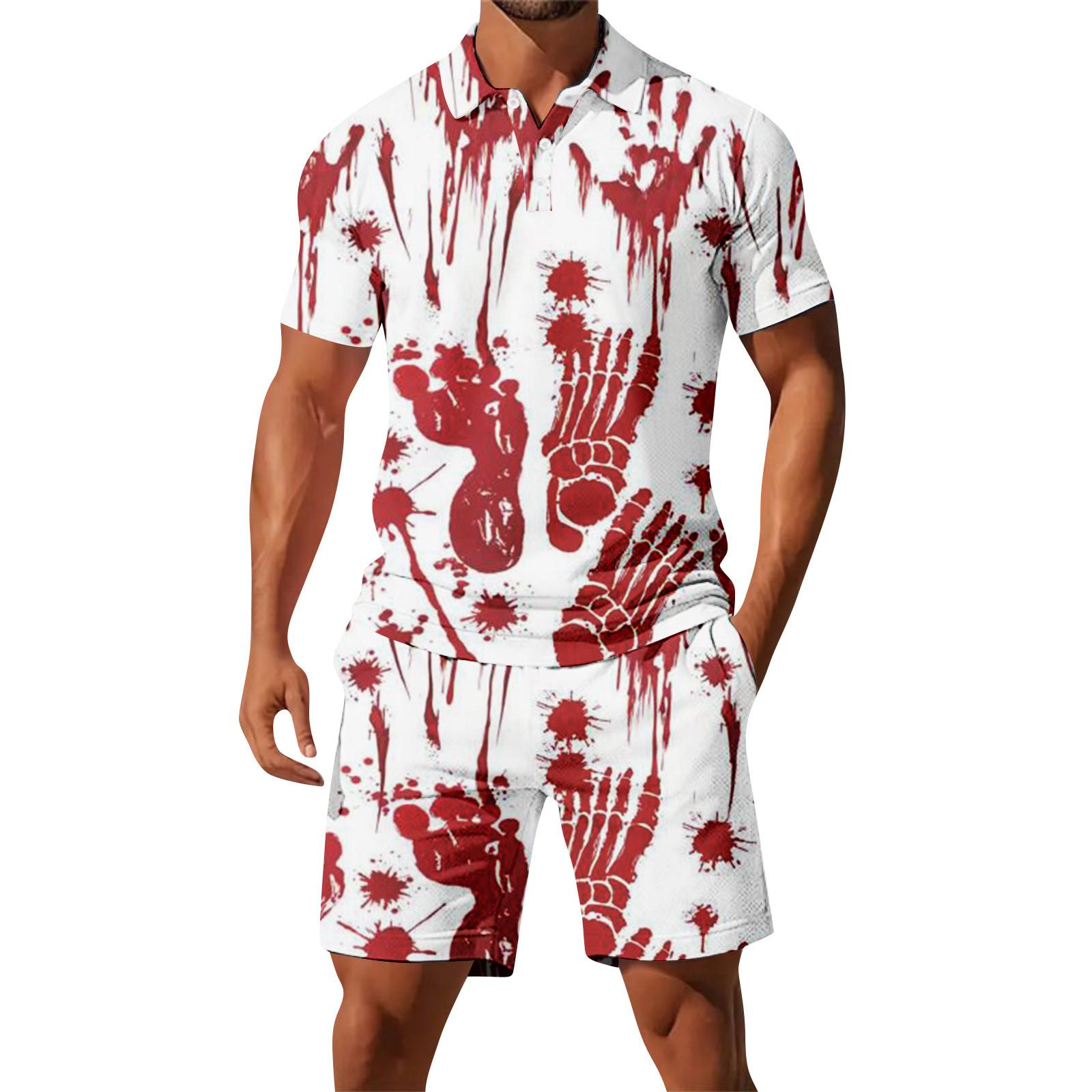 

Мужской костюм с шортами с коротким рукавом Мужской повседневный спортивный костюм с шортами с коротким рукавом M красный