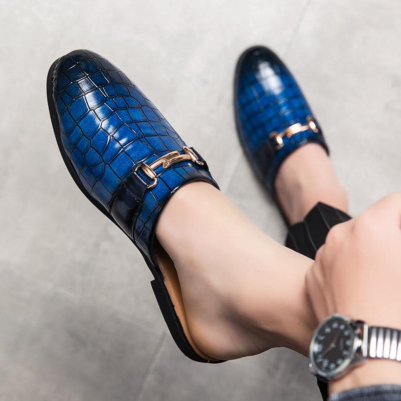 Fashion Arrival Mens Half Slippers Loafers Fashion Men Comfort Leather Loafers Male Business Casual Leather Shoes Summer Slippers Shoes