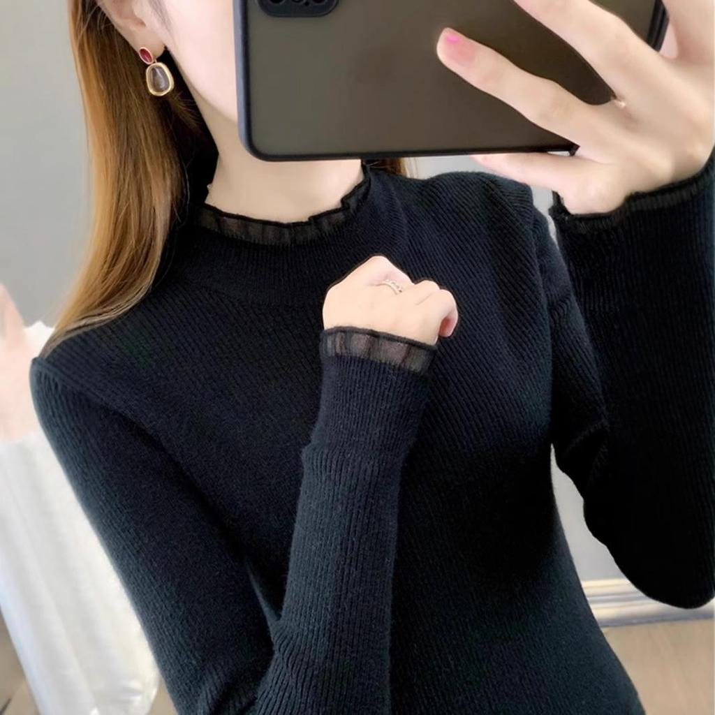 Women's Autumn 2024 Semi-High Neck Slimming Knitted Sweater Top