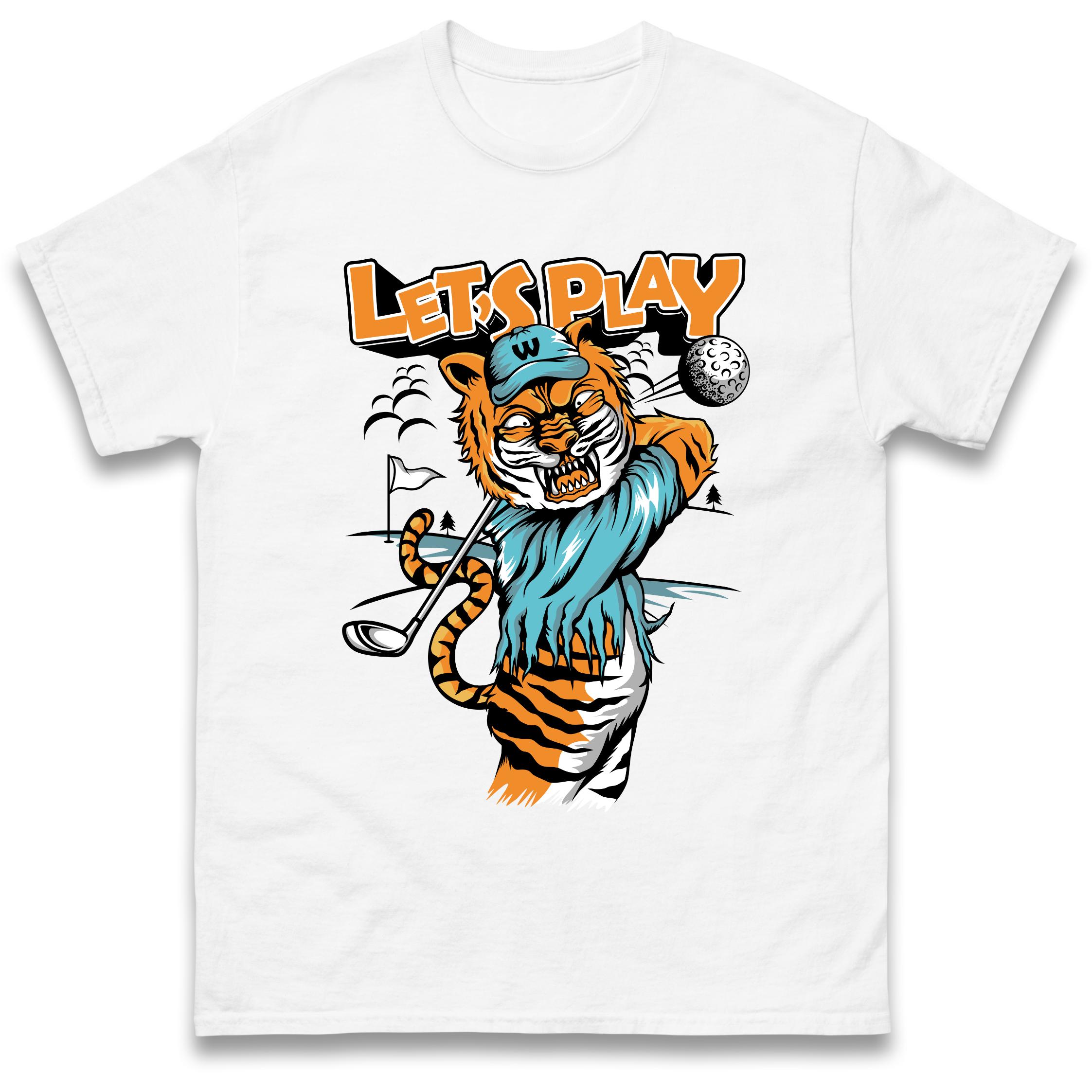 Lets Play Golf Tiger T-Shirt Tshirt Mens Womens Tops Unisex Tees 100% Cotton L