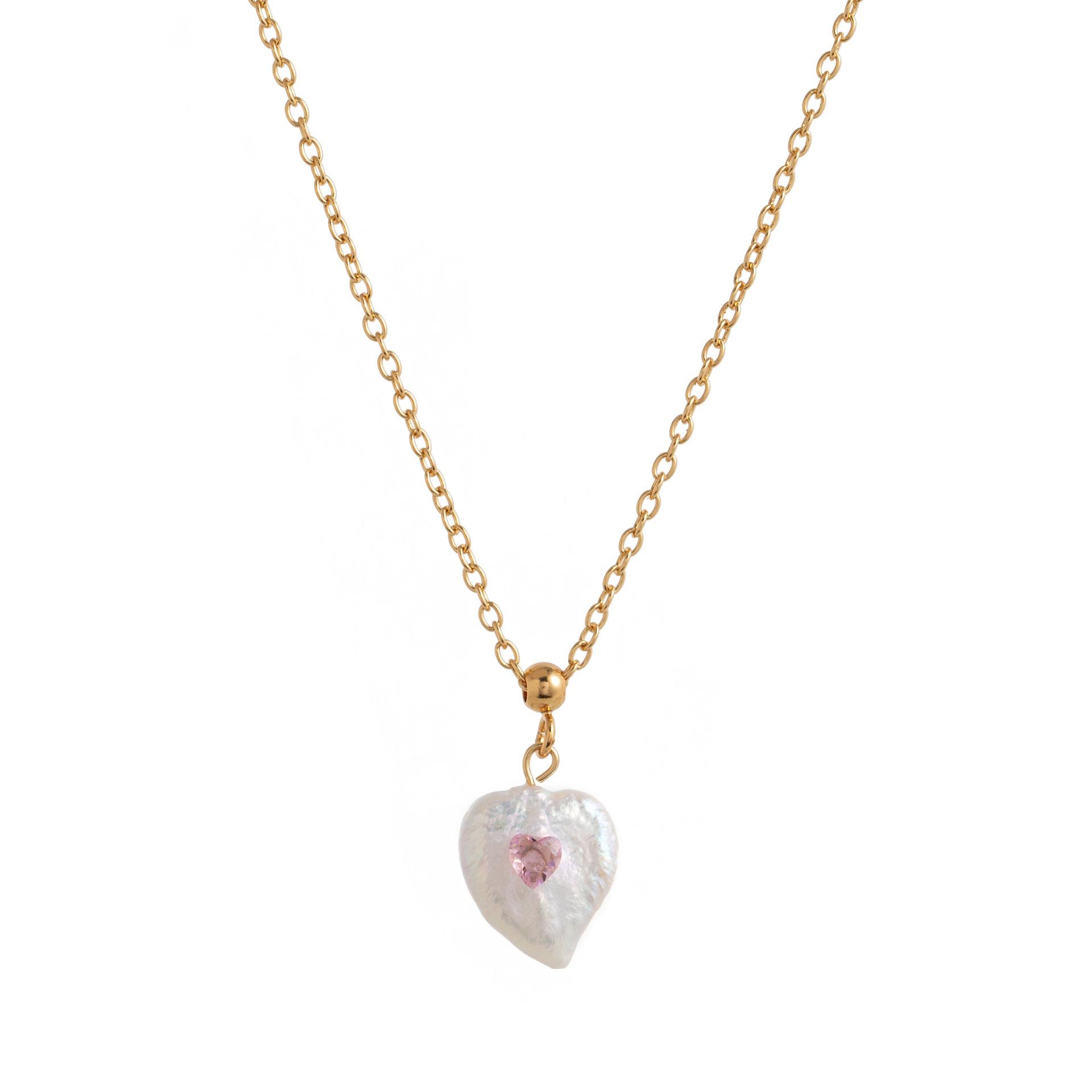 Niche Women S Pearl Love Pendant Necklace Colored Zircon Temperament Diamond-Set Heart-Shaped Cold Wind