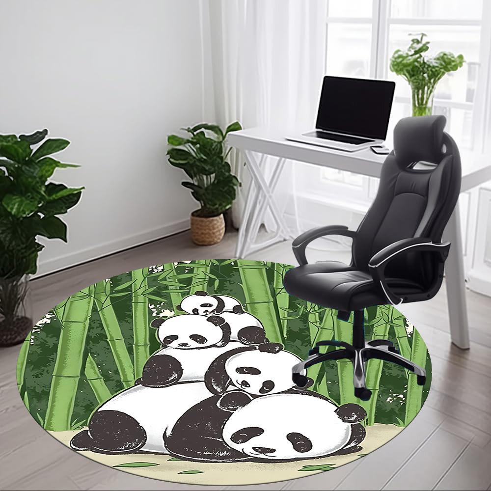 1 szt. Okrągły dywanik do biura Rodzina Pand, Mata wewnętrzna odpowiednia do biura, Pod krzesła biurowe, Sypialni, Salonu, Wystroju domu, Dekoracja pokoju
