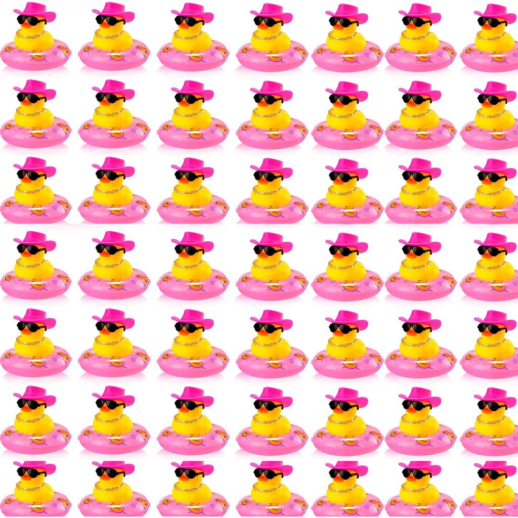 48Pcs Rubber Duck Cowboy Mini Yellow Duckies Ducks Toys With Cowboy Hat Sunglasses For Summer Birthday Gift Party Favor