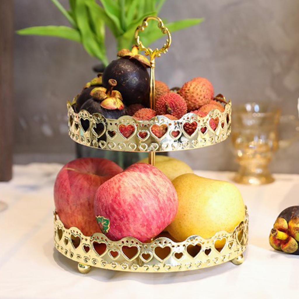 Double Layer Pastry Tray Decorative Copper Gold Biscuits Dessert Display Plate for Wedding Double Layer Pastry Tray Pastry Tray