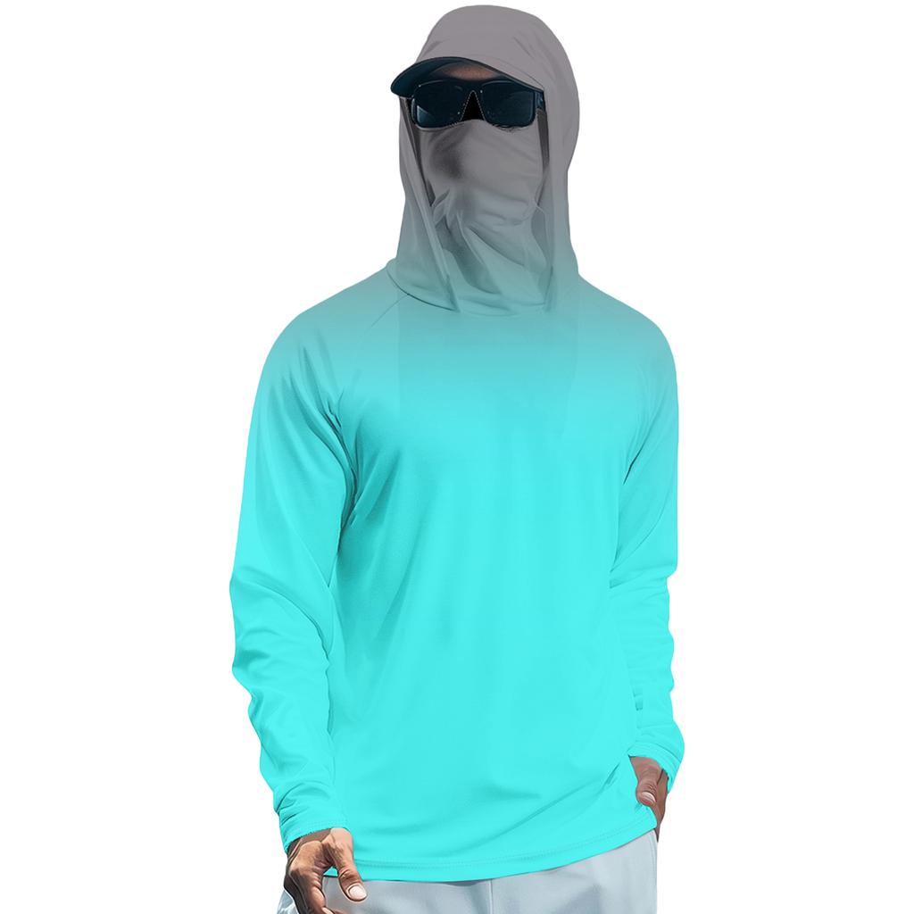 Tricou de vară cu mânecă lungă pentru bărbați Uscare rapidă Îmbrăcăminte de soare Pescuit Fitness Sport Hded Tricou cu mânecă lungă