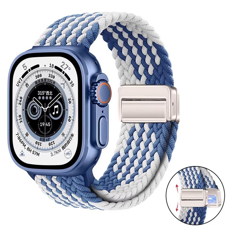 Nylon Braided Band For Apple Watch Series Ultra 3 2 1 49mm 11 10 46mm 42mm 9 8 7 45mm 41mm Magnetic Strap iWatch 6 5 SE 44/40mm Belt