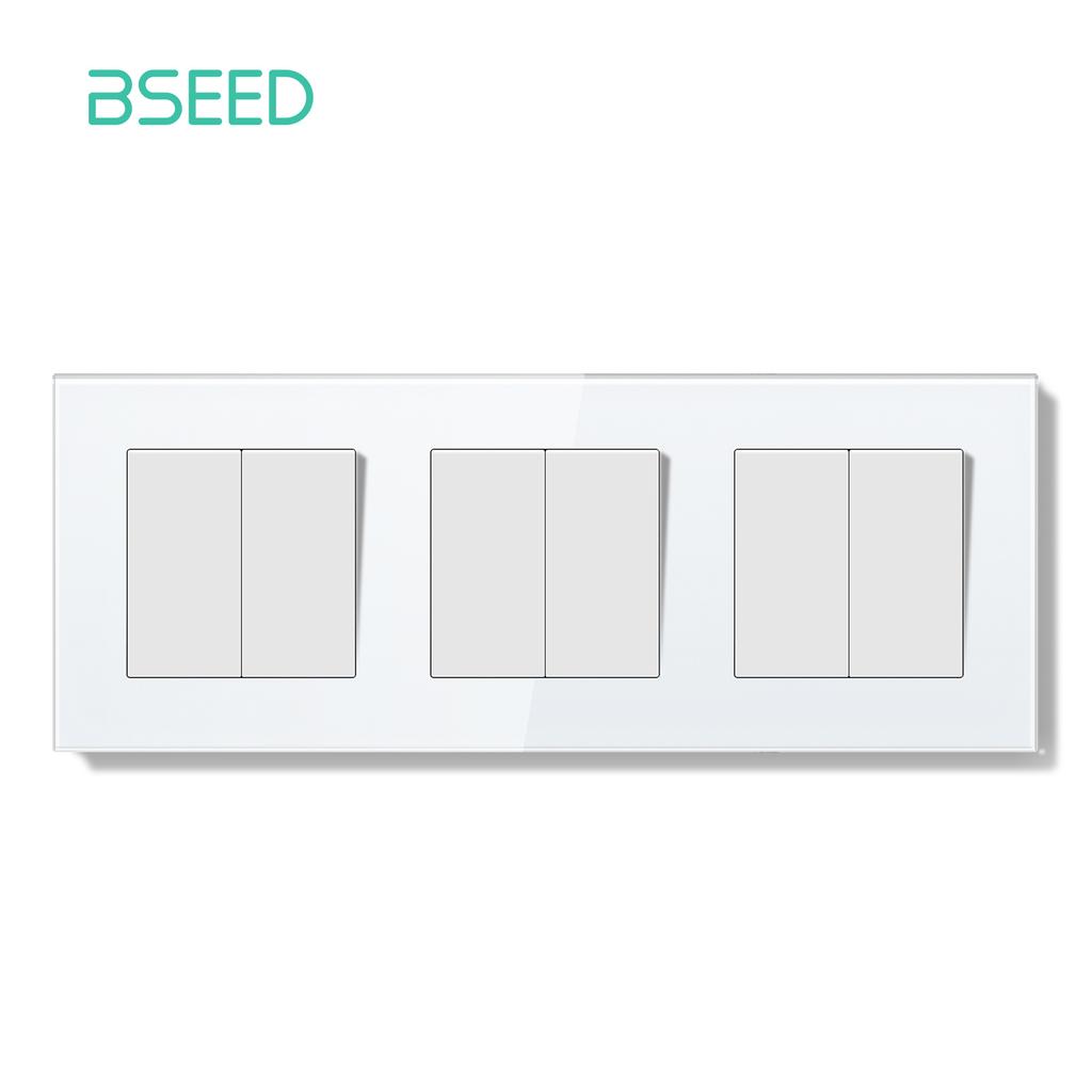 BSEED Switch Light Switch White Glass Frame Wall Power Sockets USB-C Phone Charge E-Series EU Standard 2 Way