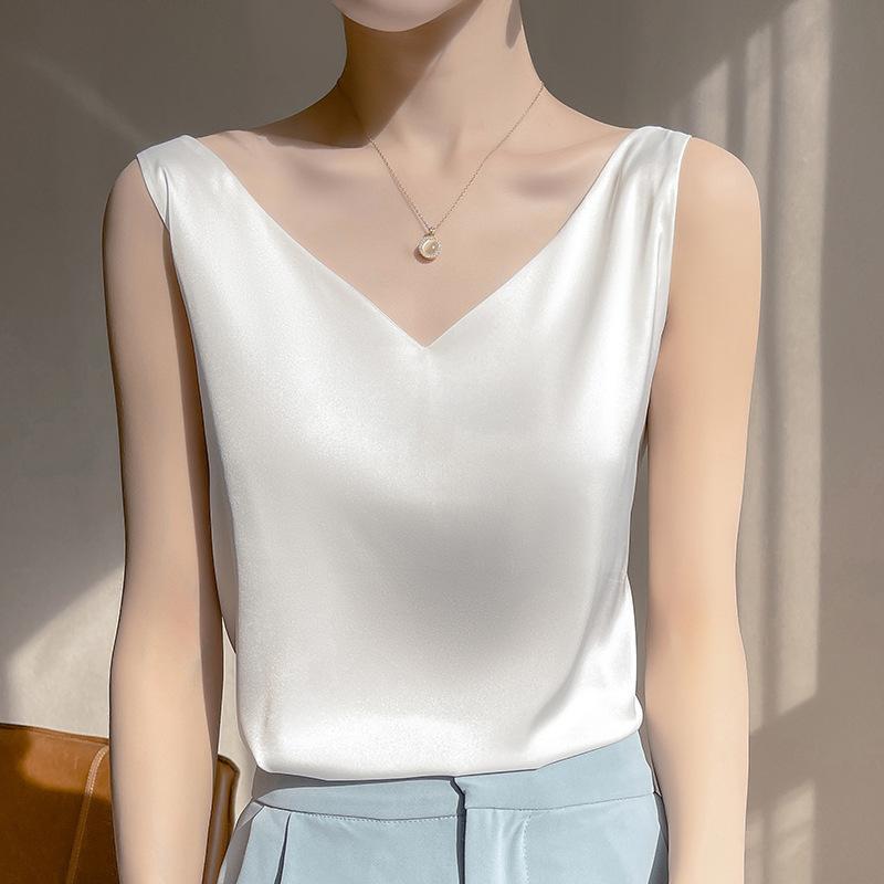 Fashion Women V-Neck Casual Sleeveless Pearl Camis Vest Solid Loose Tops