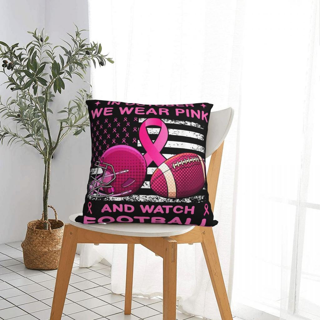 In October We Wear Pink Breast Cancer Flag Football Pillow Case Cushion Covers  Decorative Throw Pillow Case Cover for Bed