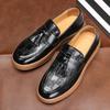Men Classic Retro Tassels Loafers Fashion Men's Casual Shoes Embossed Leather Mens Slip-on Thick Sole Outdoor Flats 9607
