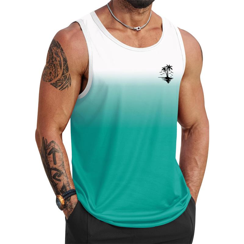 Camiseta sin mangas con estampado de palmera tropical para hombre, impresión 3D, sin mangas, verano, calle, hawaiana, playa, entrenamiento, fitness, camisetas